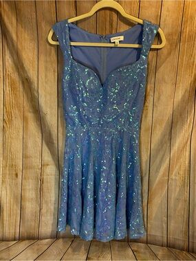 Blue Sequin Fit & Flare Mini Dress